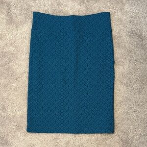 Margaret M Teal Patterned Pencil Skirt